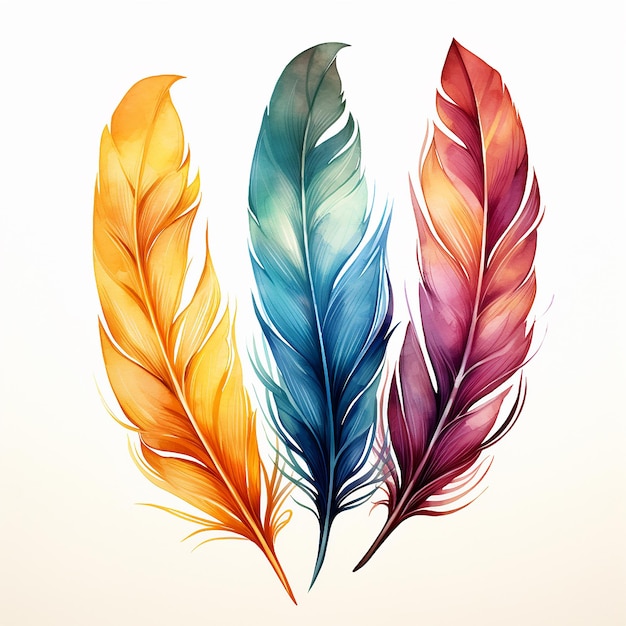 Illustrative Watercolor Feathers Tattoo Design