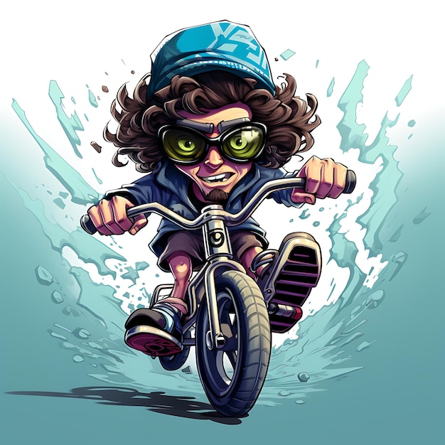 Photo ilustration art graffiti style street culture funny bmx rider cartoon charac creative cute anime