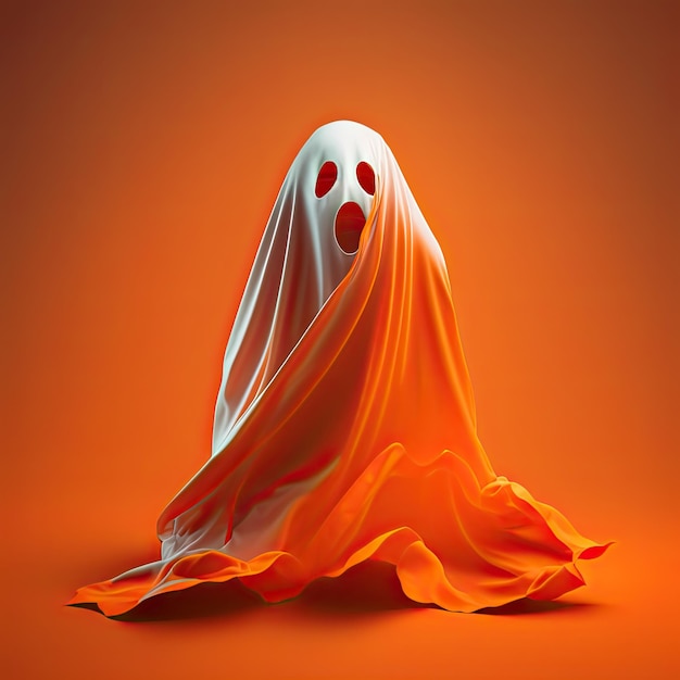 Ilustration of a ghost phantom silhouette isolated on orange background Halloween spooky monster flying in night Generative AI