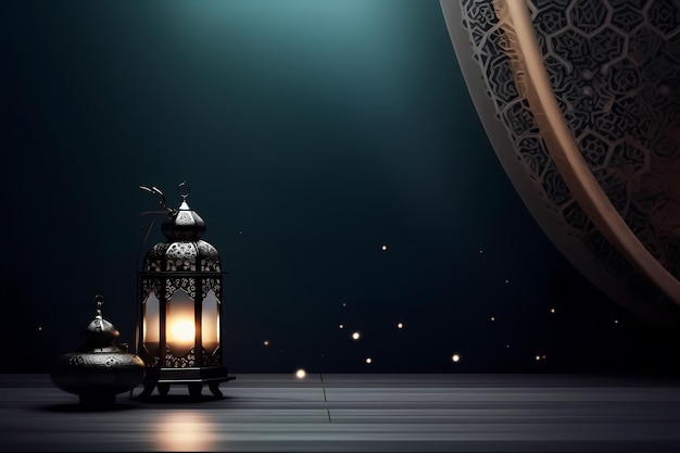 Ilustration islamic lantern stands with candle light ramadan kareem background Generated ai