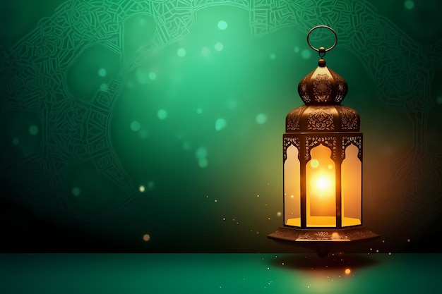 Ilustration islamic lantern stands with candle light ramadhan kareem background Generated ai