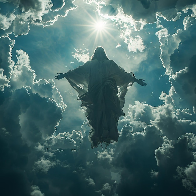 ilustration Jesus flies towards the sky