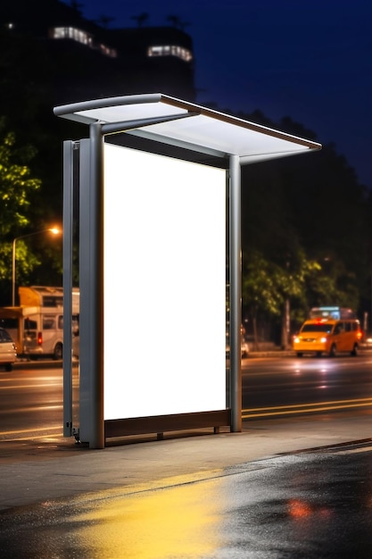 Ilustration light advertising box mockup and city traffic at night generative AI