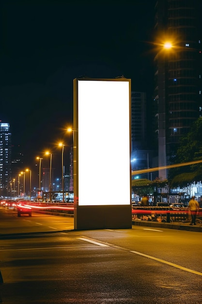 Ilustration light advertising box mockup and city traffic at night generative AI