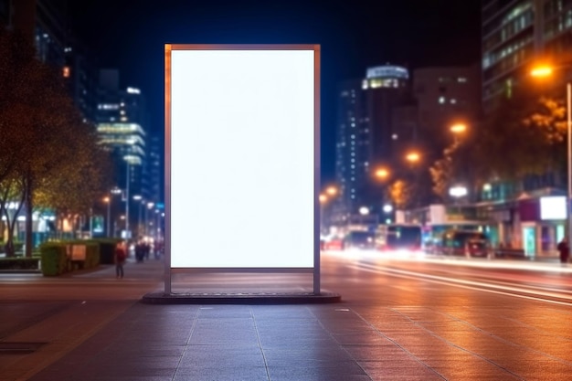 Ilustration light advertising box mockup and city traffic at night generative AI