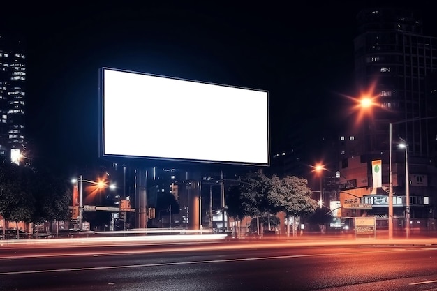 Ilustration light advertising box mockup and city traffic at night generative AI