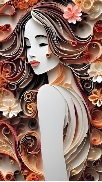 Ilustration of Pretty Women in rolled paper art crafts