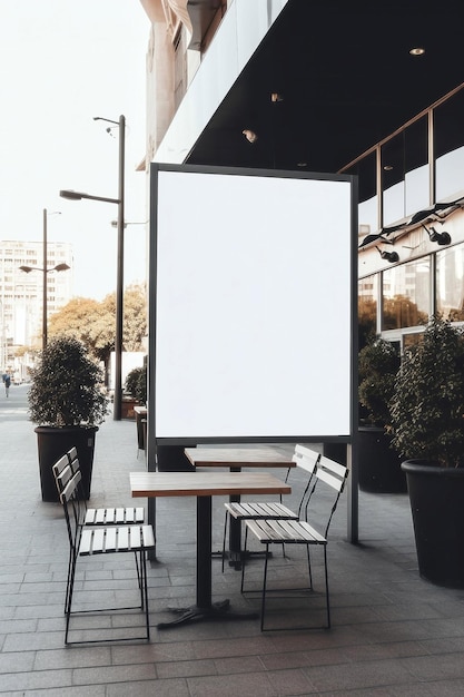 Ilustration White blank billboard mockup at the outdoor cafe or restaurant Generative AI