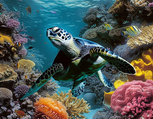 Image for 3d floor Underwater world Turtle corals