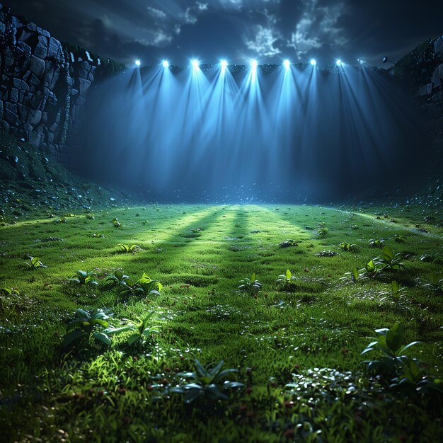 Image of an abandoned soccer field green lawn good lighting