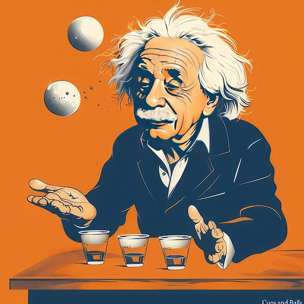 Photo an image of albert einstein with a glass of water