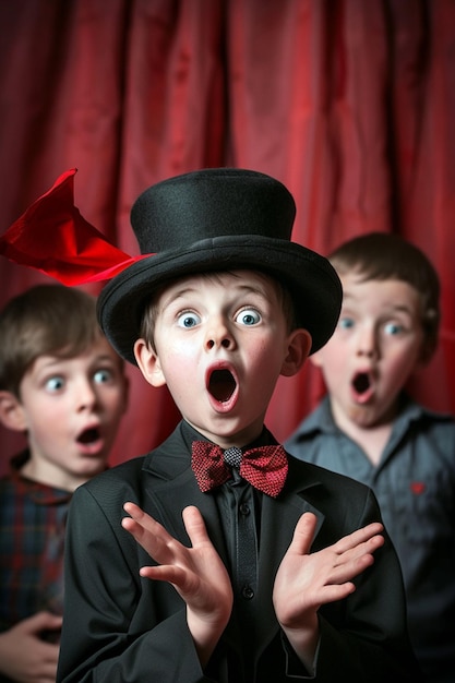 Photo an image of an april fools day magic show performed by children