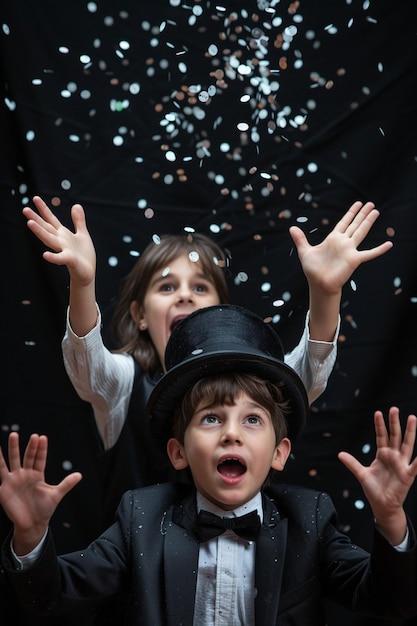 Photo an image of an april fools day magic show performed by children