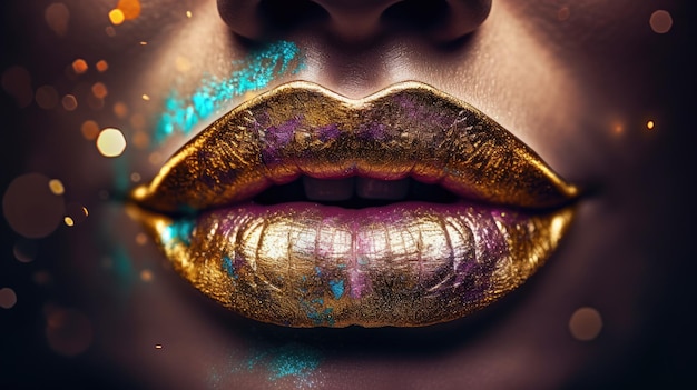 Image of attractive and sensual female lips painted with colored lipstick