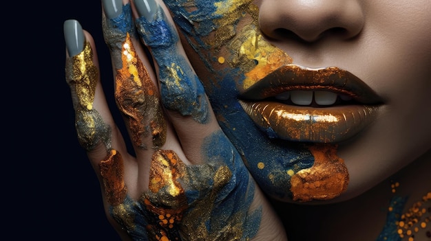 Image of attractive and sensual female lips painted with colored lipstick