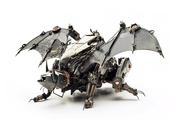 Image of a bat modified into a robot on a white background Wild animal Illustration Generative AI