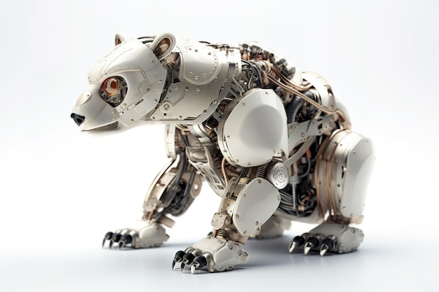 Image of a bear modified into a electronics robot on a white background Wildlife Animal illustration generative AI