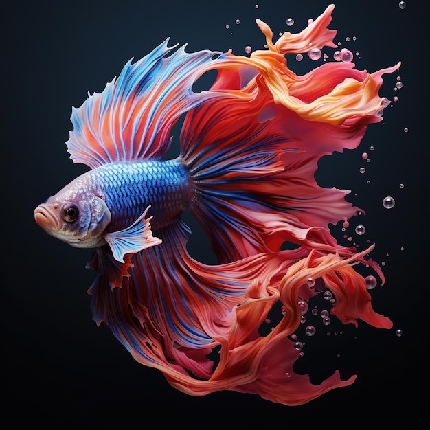 Image of beautiful long tail betta fish on a clean background Pet Fish illustration Generative AI