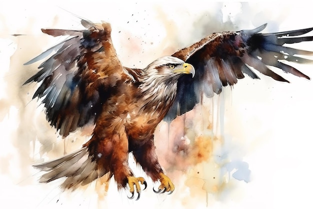 Image of beautiful watercolor painting of an eagle Bird illustration Generative AI