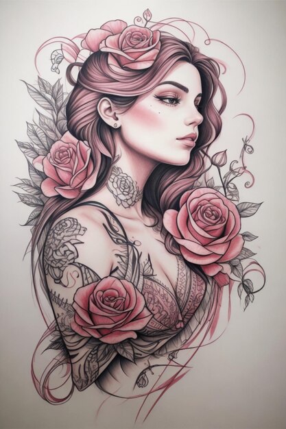 Image of beautiful woman surrounded by roses