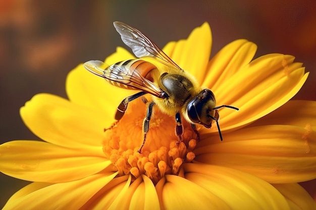 Image of a bee sucking nectar from a flower Insect Illustration generative AI