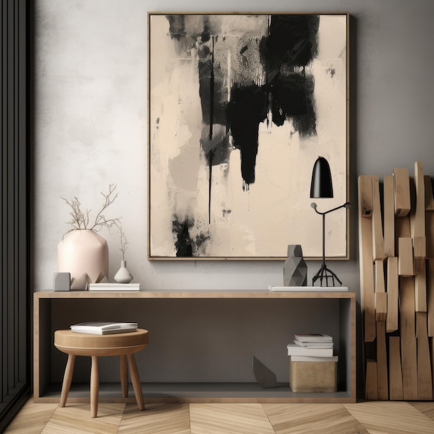 Image of beige wabi sabi wall art white theme generative AI