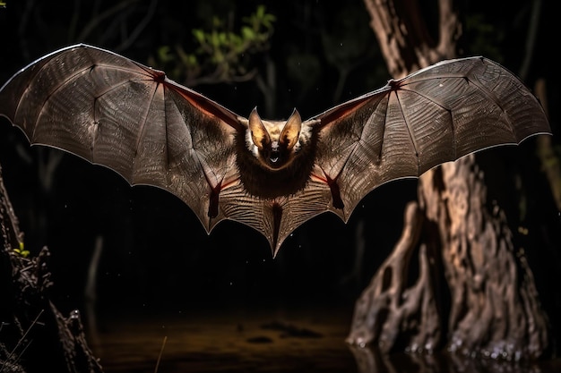 Image of a big bat are flapping their wings in the dark Birds Wildlife Animals Illustration generative AI