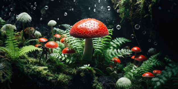 A image of a big mushrooms in the forest AI Generative