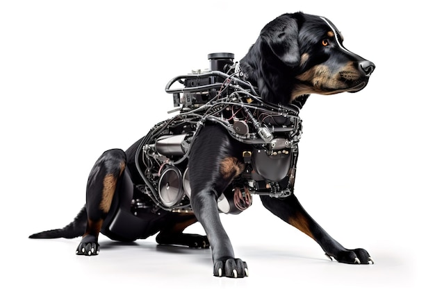 Image of a black dog modified into a robot on a white background Pet Animals illustration generative AI