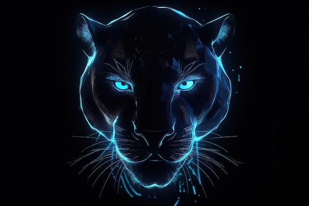 Image of a black panther with light that is in the digital world on a dark background Wildlife Animals illustration generative AI