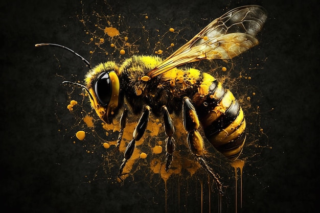 Image of black yellow wasp Insect Illustration generative AI