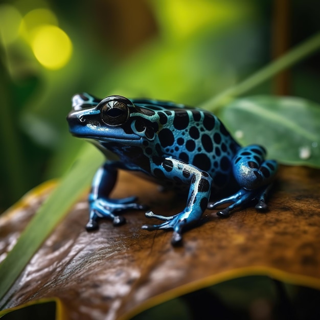 Image of blue poison dart frog in a rich forest Amphibian Wildlife Animals Illustration Generative AI