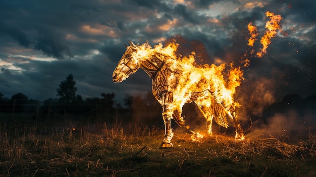 Photo image of a bonfire transforming into a horse