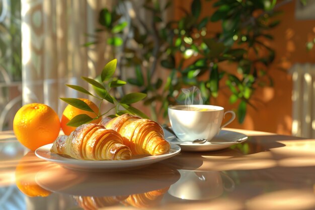 image of breakfast with croissants and coffee