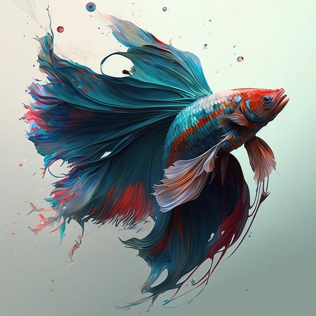 Image of brightly colored betta fish with long beautiful tails Pet illustration Generative AI