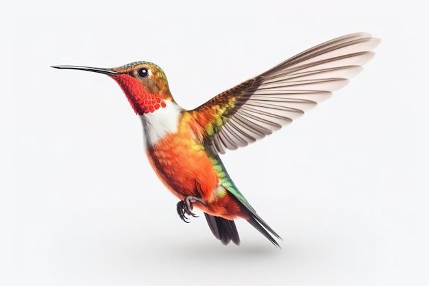 Image of brightly colored hummingbirds in flight on white background Wildlife Birds illustration generative AI