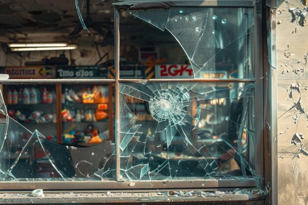 Image of a Broken Shop Window in Urban Setting