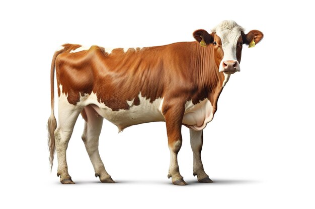 Image of brown cow standing on white background Farm animals