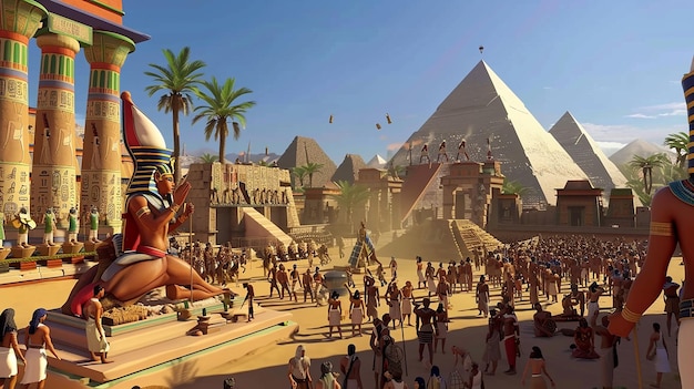 Photo image of a bustling ancient egyptian city