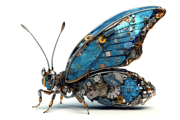 Image of a butterfly modified into a robot on a white background Wild animal illustration generative AI