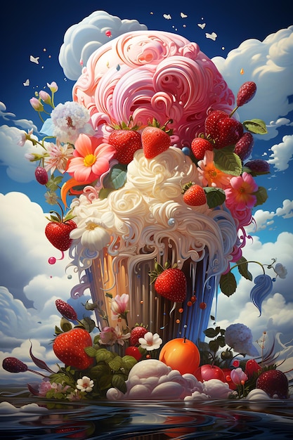 Image of cake with strawberries on top of it Generative AI