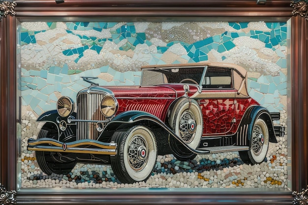 An image of a car on a mosaic