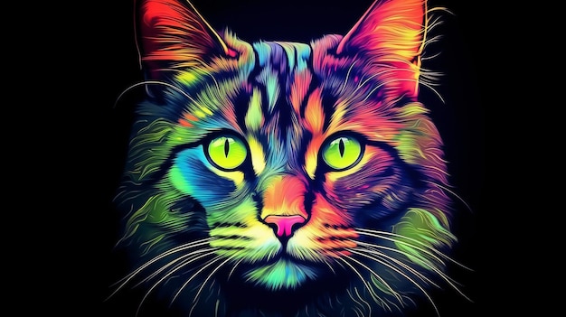 image of a cat head with beautiful bright colors on