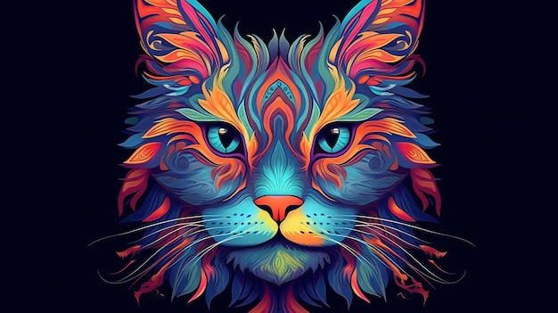 image of a cat head with beautiful bright colors on