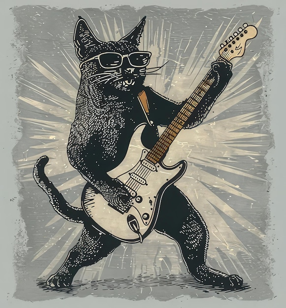 An image of a cat playing a guitar