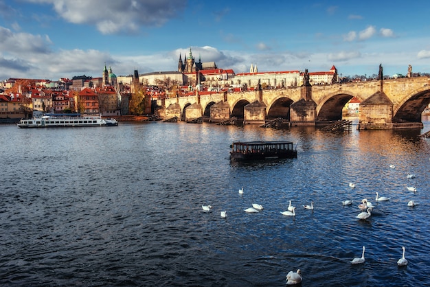 Image of Charles Bridge in Prague with couple