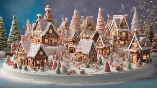 Image of a charming village made entirely of gingerbread houses