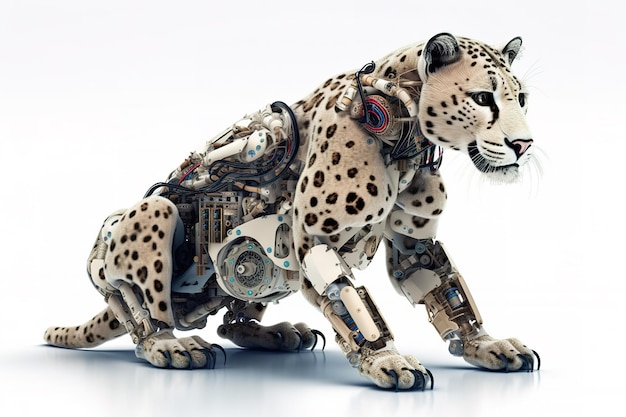 Image of a cheetah modified into a electronics robot on a white background Wildlife Animal illustration generative AI