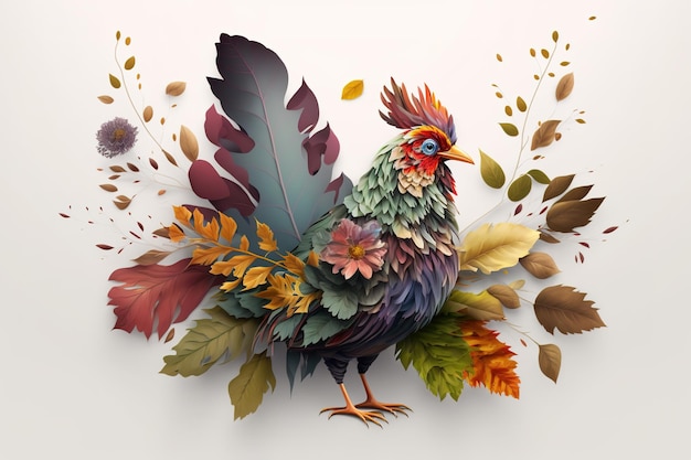 Image of chicken design with leaf elements Farm animals Illustration Generative AI