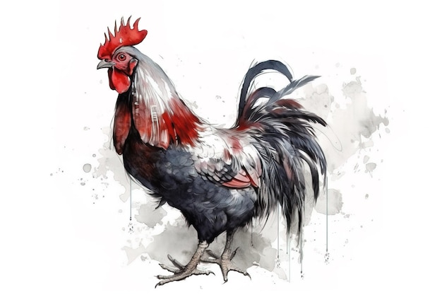 Image of chicken watercolor painting on white background Farm animal illustration generative AI